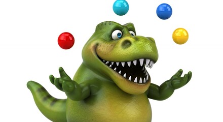 Fototapeta premium Cartoon t rex juggling colorful balls