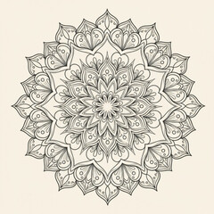 Intricate black and white mandala design with floral elements