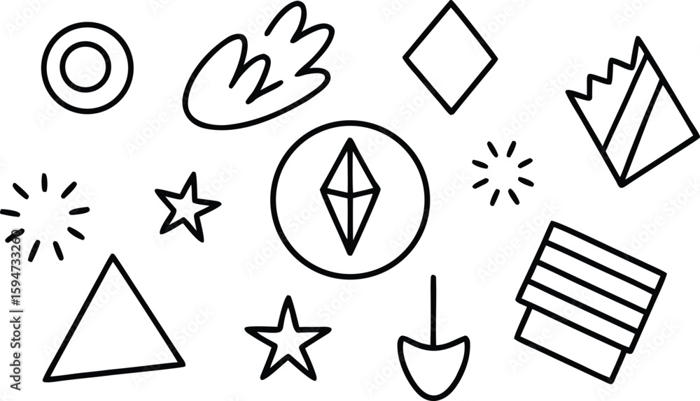 Poster abstract shapes composition: a minimalistic collection of outlined geometric shapes and design eleme