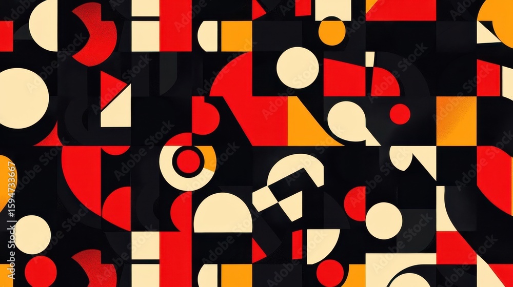 Poster abstract geometric shapes composition in bold red and black color scheme