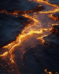 Fototapeta premium Flow of Lava Through Volcanic Terrain