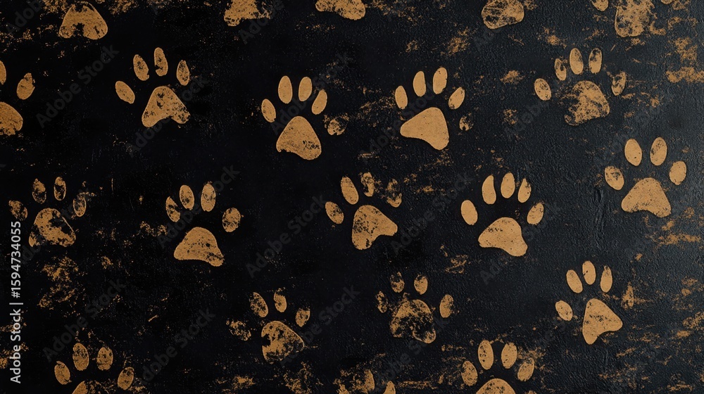 Poster paw print pattern on dark surface for pet-themed designs and projects