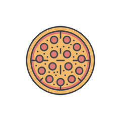 Pizza illustration with pepperoni and crust on white background in format