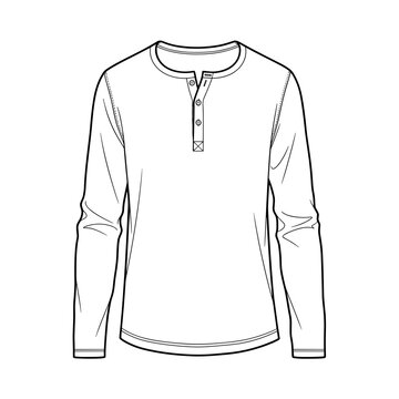 Long sleeve henley shirt illustration, sketch style, monochrome design