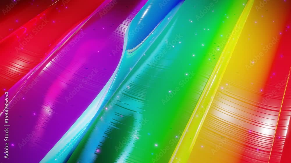 Poster abstract 3d surface with beautiful waves, luminous sparkles and bright color gradient, colors of rai