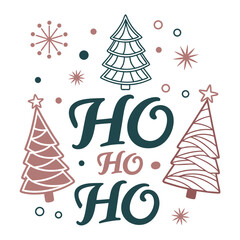 HO HO HO Christmas Graphic – Holiday Decor with Snowflakes & Trees
