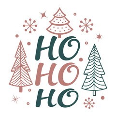 HO HO HO Christmas Graphic – Holiday Decor with Snowflakes & Trees