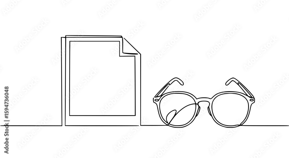 Aufkleber Single line outline of glasses and paper document in minimal style  