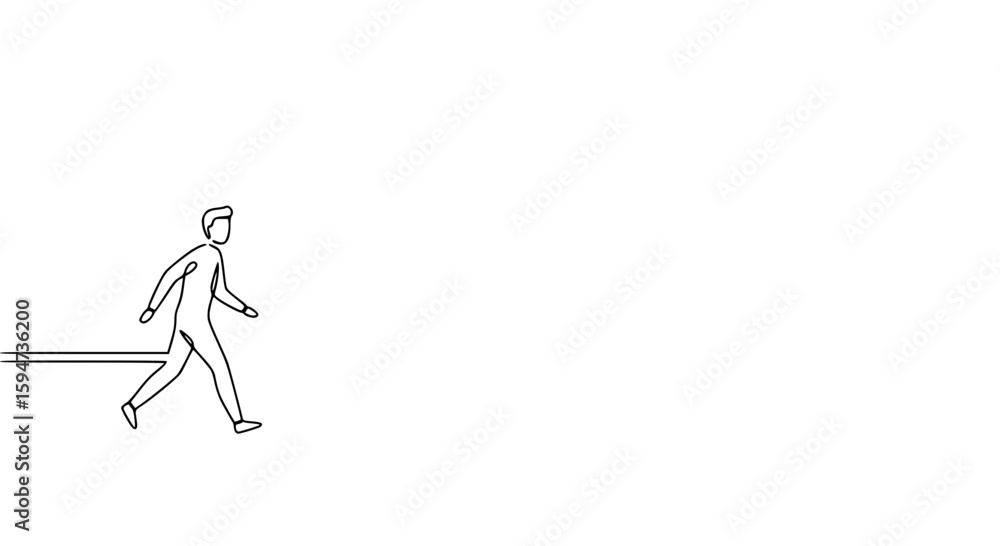 Poster walking person in single line outline vector style with minimal design