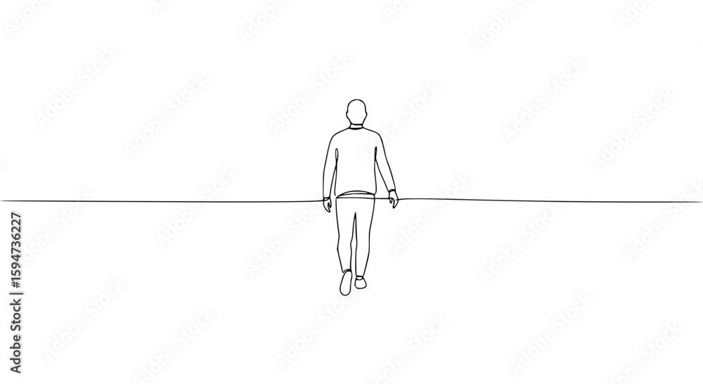 Poster outline of a person walking on a line in minimalist style with simplicity