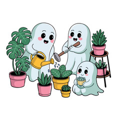 Cute Ghost Gardening Art – Halloween Plant Lover Illustration