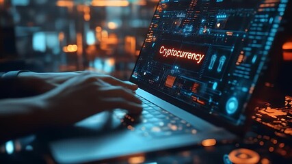 Hands typing on laptop, cryptocurrency concept - Powered by Adobe
