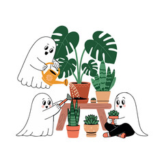 Cute Ghost Gardening Art – Halloween Plant Lover Illustration