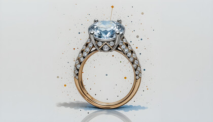 A watercolor of a luxury diamond ring, isolated on a white background. Ring vector