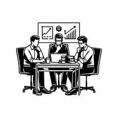 A group of three discussing a strategy on with white background