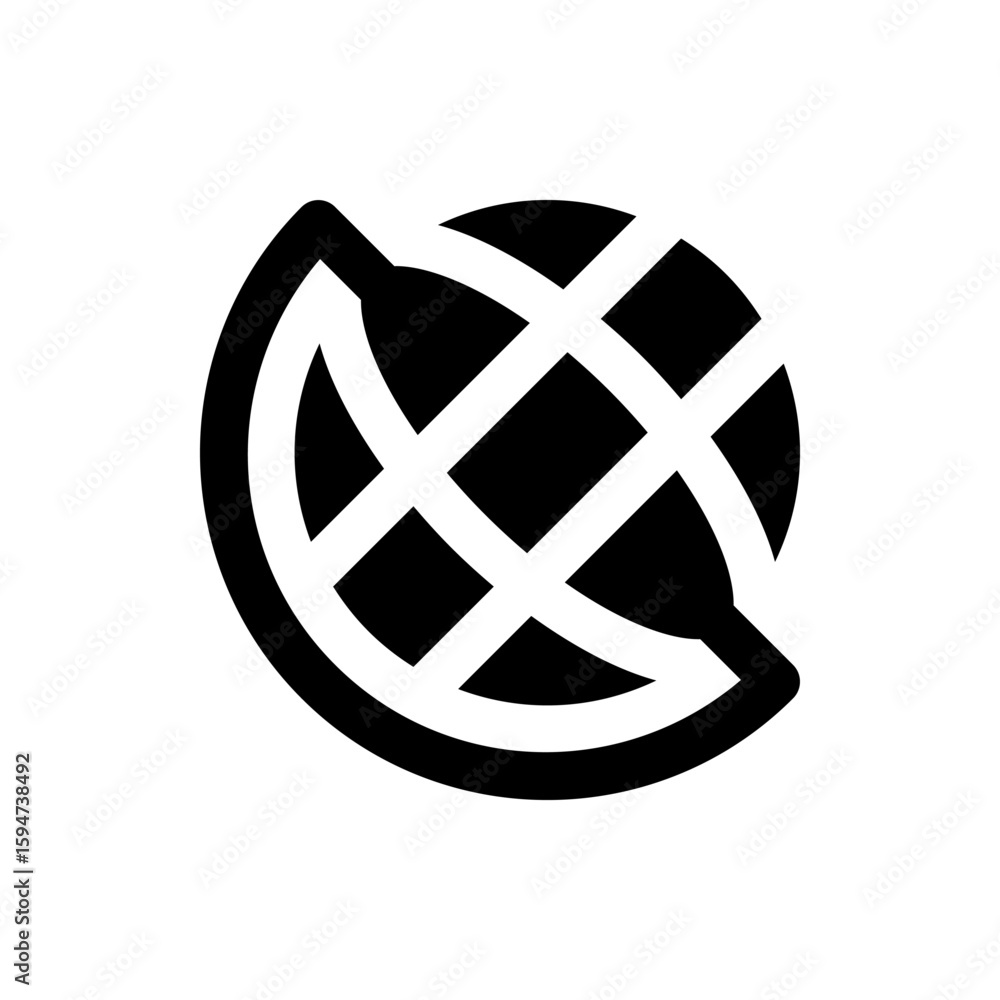 Poster stylized black and white globe with grid pattern and partial orbital ring illustration design elemen