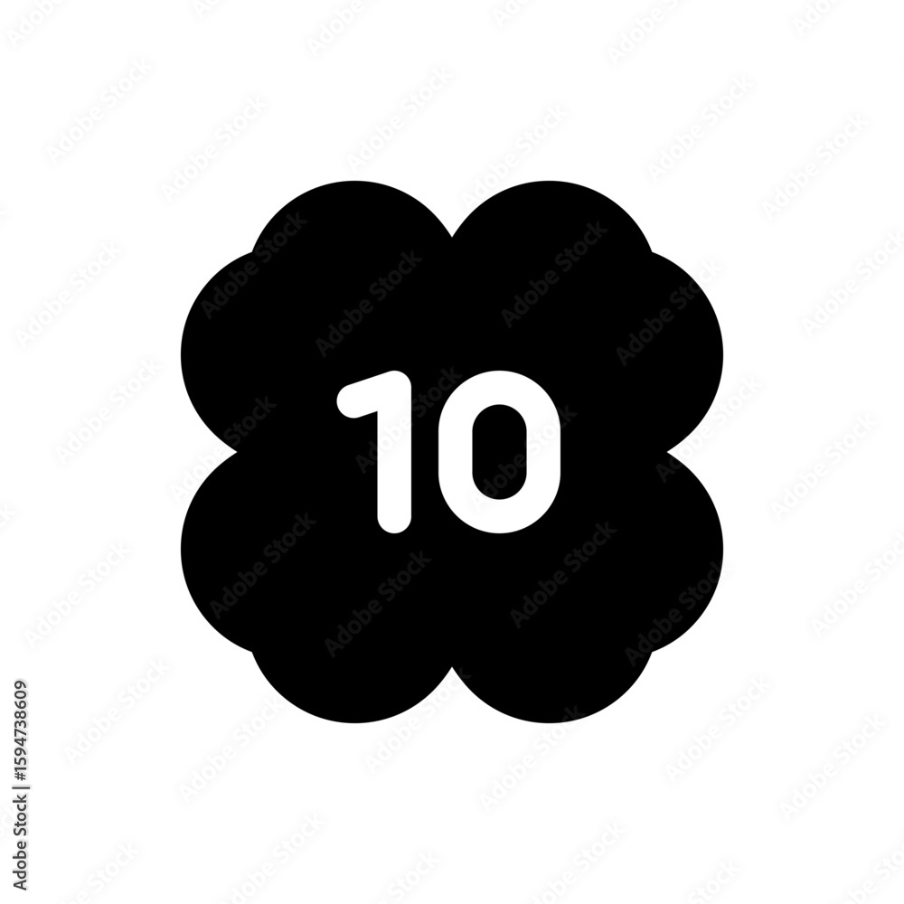 Poster A black clover shaped icon with rounded edges displaying the number ten in white centered in the shape design