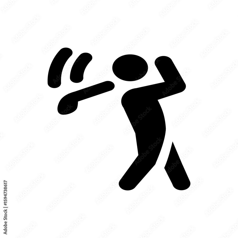 Poster silhouette of a person throwing or gesturing with arm raised and curved lines indicating movement or