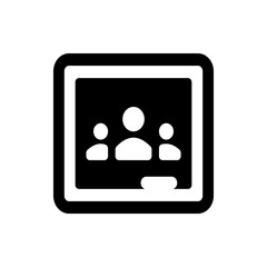 Blackboard displaying a group of three stylized people in a classroom setting with a chalk line below