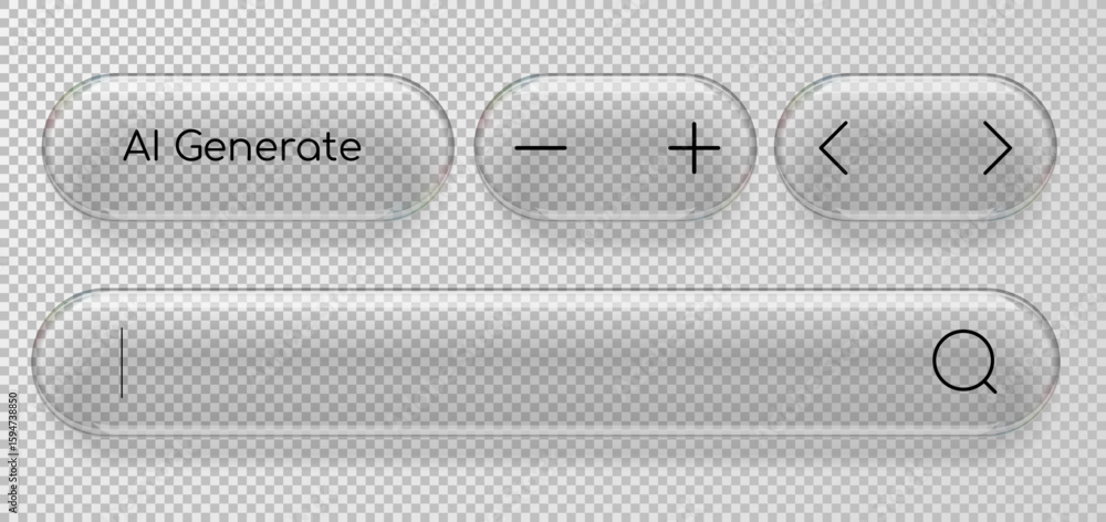 Poster user interface buttons in glass realistic style. vector 3d illustration.