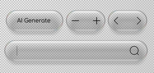 User interface buttons in glass realistic style. Vector 3d illustration.