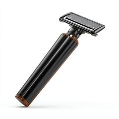 Black and brown double barrel razor angled view shaving