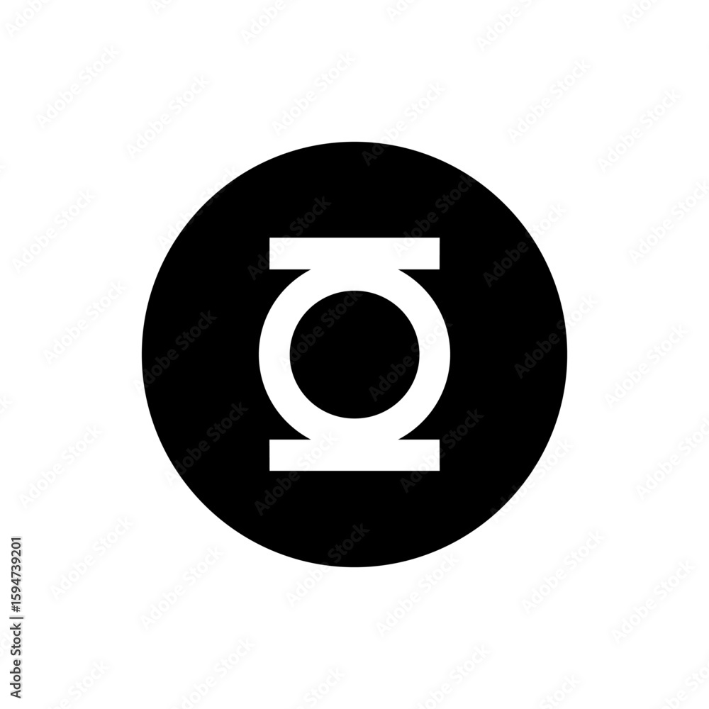 Poster a black circle containing a white symbol with a circle in the center and horizontal bars above and b
