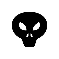 A simple black alien head with large eyes and small nose on a white background in a minimalist style art