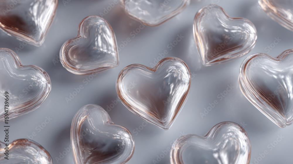 Poster clear heart shaped objects on plain surface background image