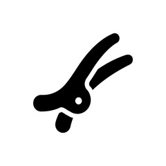 Illustration of black pruning shears with curved handles and a white pivot point on a white background