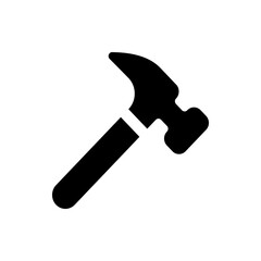 Illustration of a black claw hammer with a curved head and a straight handle on a white background