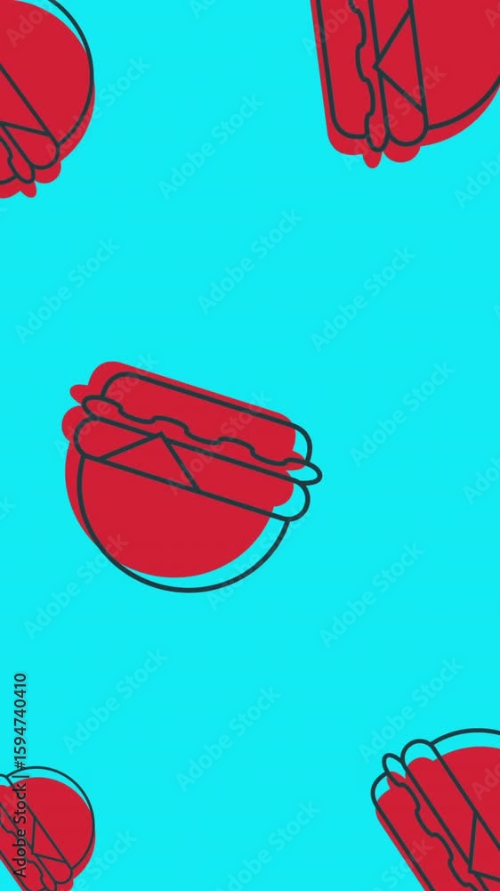 Poster animation of multiple red hamburgers floating on blue background
