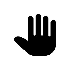 A stark black silhouette of a hand displayed against a plain white background in a simple graphic style