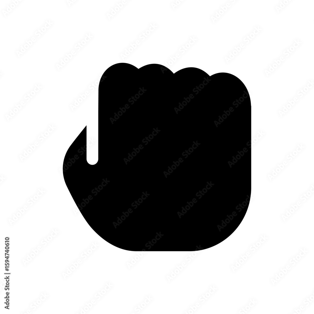 Poster illustration of a closed fist with rounded fingers and a visible thumb on a white background design 
