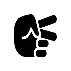 Illustration of a black hand showing the peace sign with two fingers extended against a white background
