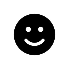 A simple black smiley face with two white eyes and a curved mouth expressing happiness and positivity icon
