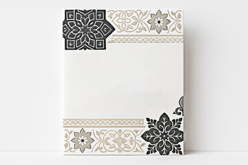 Elegant Black and Beige Floral Tile Border Design;  Modern Minimalist Style;  Clean Background.