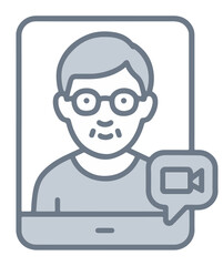 Flat Vector Icon of a Senior on a Video Call Displayed on a Tablet Screen. Elderly Person Communicating Online via Modern Technology in a Minimalist Digital Illustration 
