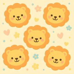Fototapeta premium Seamless pattern with Lion in a cute and kawaii style