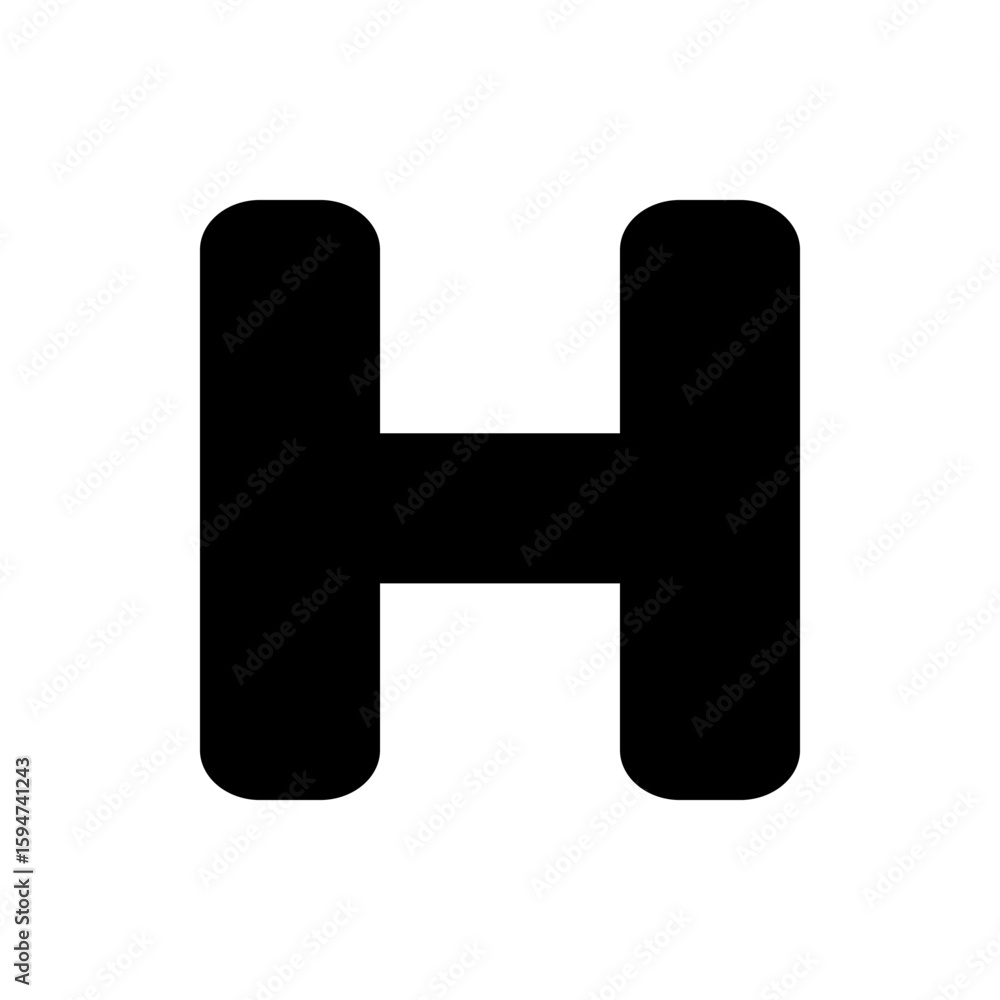 Poster black letter h with rounded edges and a horizontal bar connecting the two vertical segments on a whi