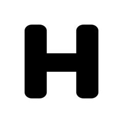 Black letter h with rounded edges and a horizontal bar connecting the two vertical segments on a white background