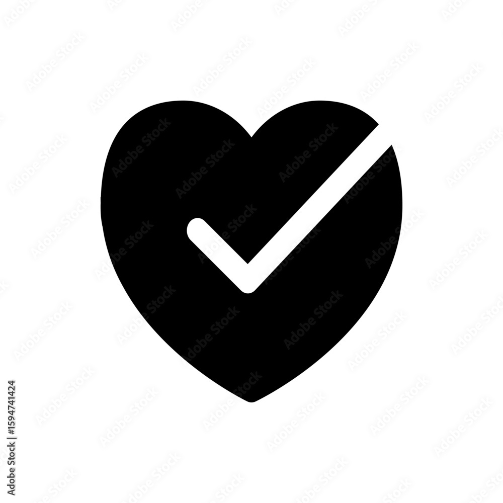 Aufkleber black heart shape with a white check mark overlaying it indicating approval or validation symbol ico