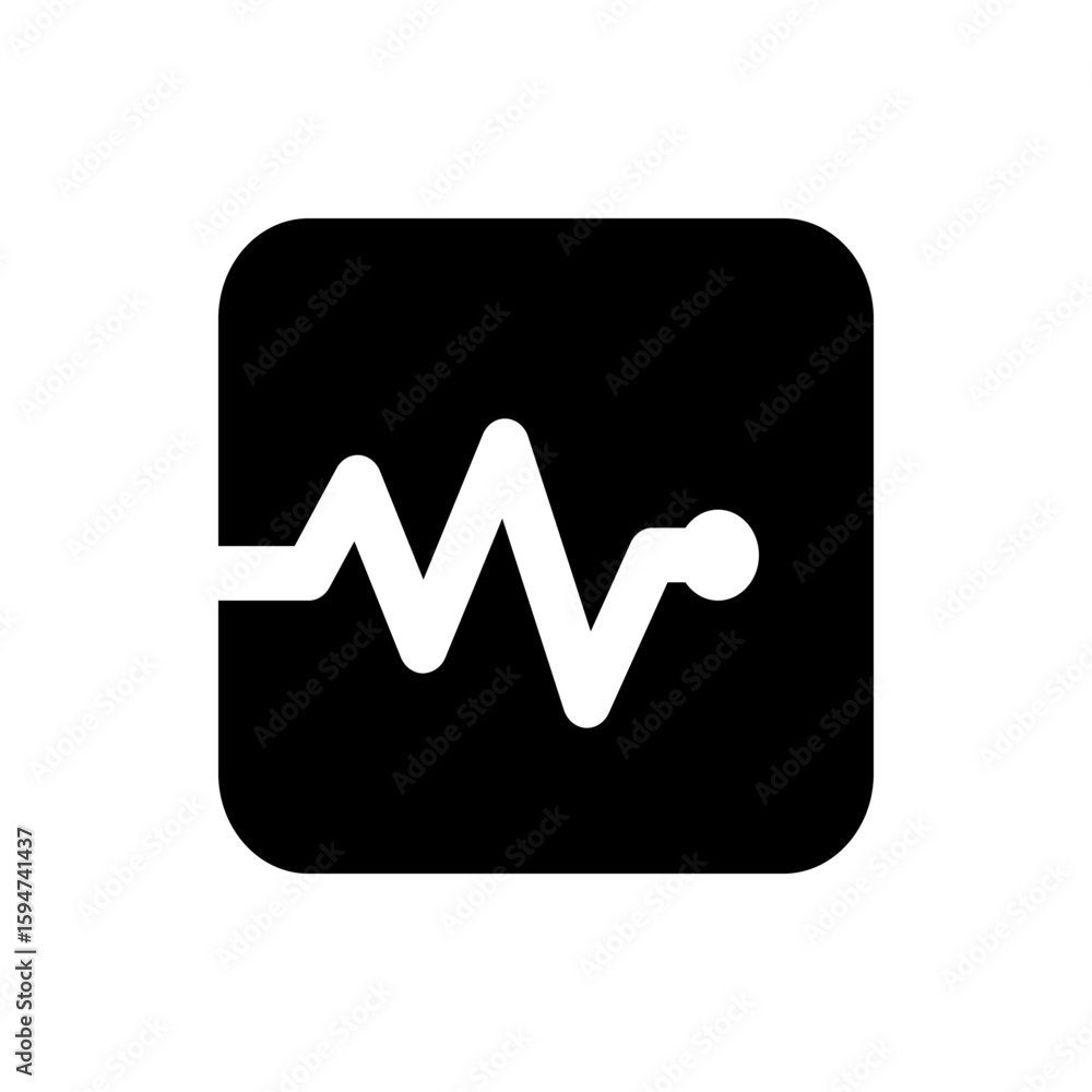 Poster white waveform with a dot on a black rounded square background in a simple and minimalist style desi