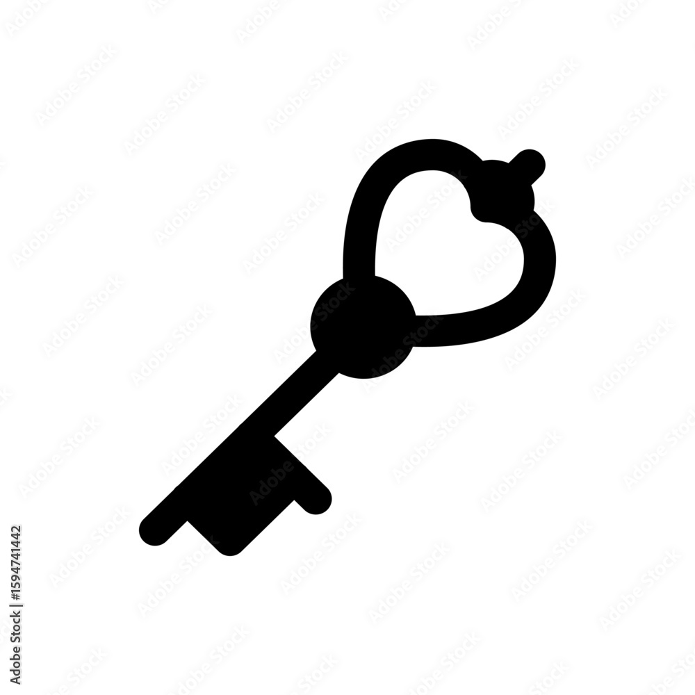 Aufkleber a stylized black key with a heart shaped handle on a white background in a simple graphic design sty