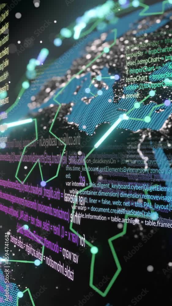 Poster animation of ai data processing over globe with connections