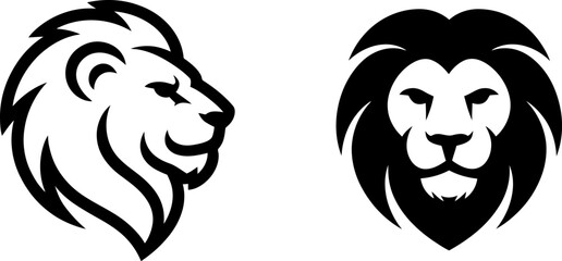 Vector art of lion head icons in profile and front view, symbolizing power and majesty