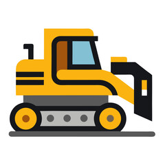 A bulldozer construction vehicle vector icon on white background.