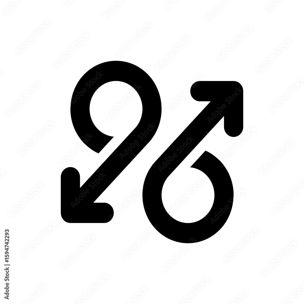 Poster black arrows interlocked in a circular pattern pointing in opposite directions on a white background