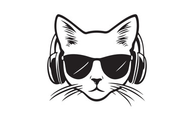 Cool Cat DJ Logo with Headphones and Sunglasses  Minimalist Music Icon Design