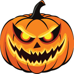Spooky Halloween Jack O Lantern With Evil Glowing Eyes And Jagged Teeth